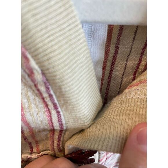 Tiny Tots Original Tan/Maroon Striped Romper with Airplane Aircraft Toggle Butto - Picture 8 of 11